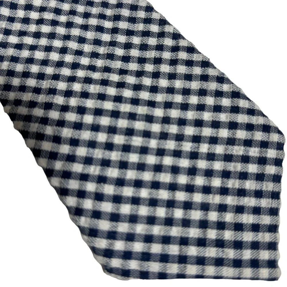 Boys gingham clip on tie blue & white 10.5” long Formal Cosplay Like New or New